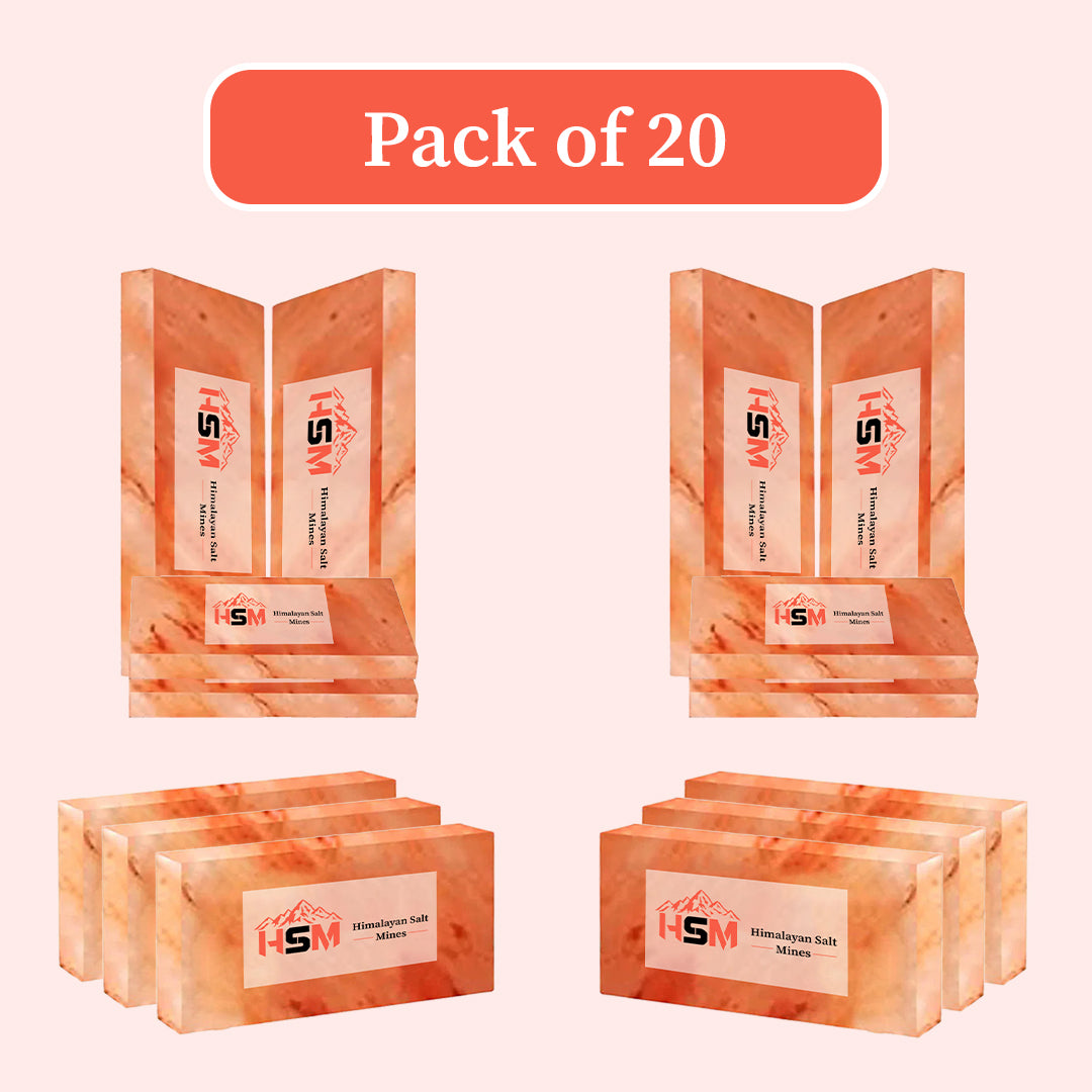 Authentic pink Himalayan salt tiles, pack of 20, 8x4x0.75 inches